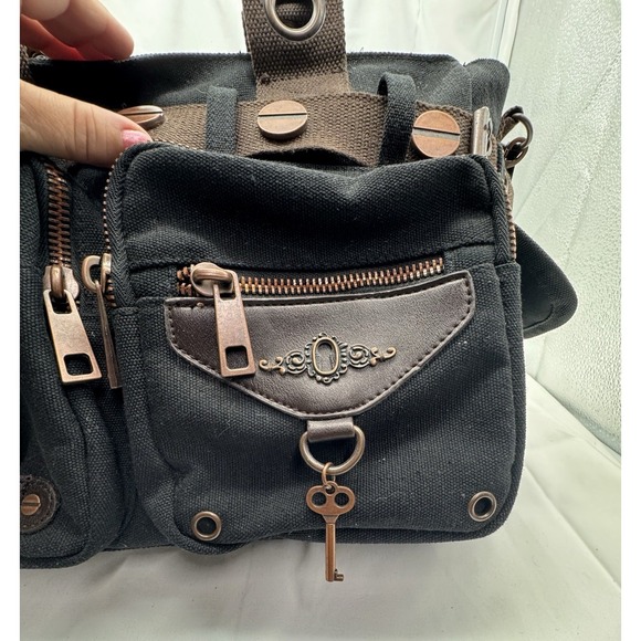Banned Alternative DOOM LAGOON HANDBAG Steampunk Key Canvas Black Copper NWT - Picture 5 of 16